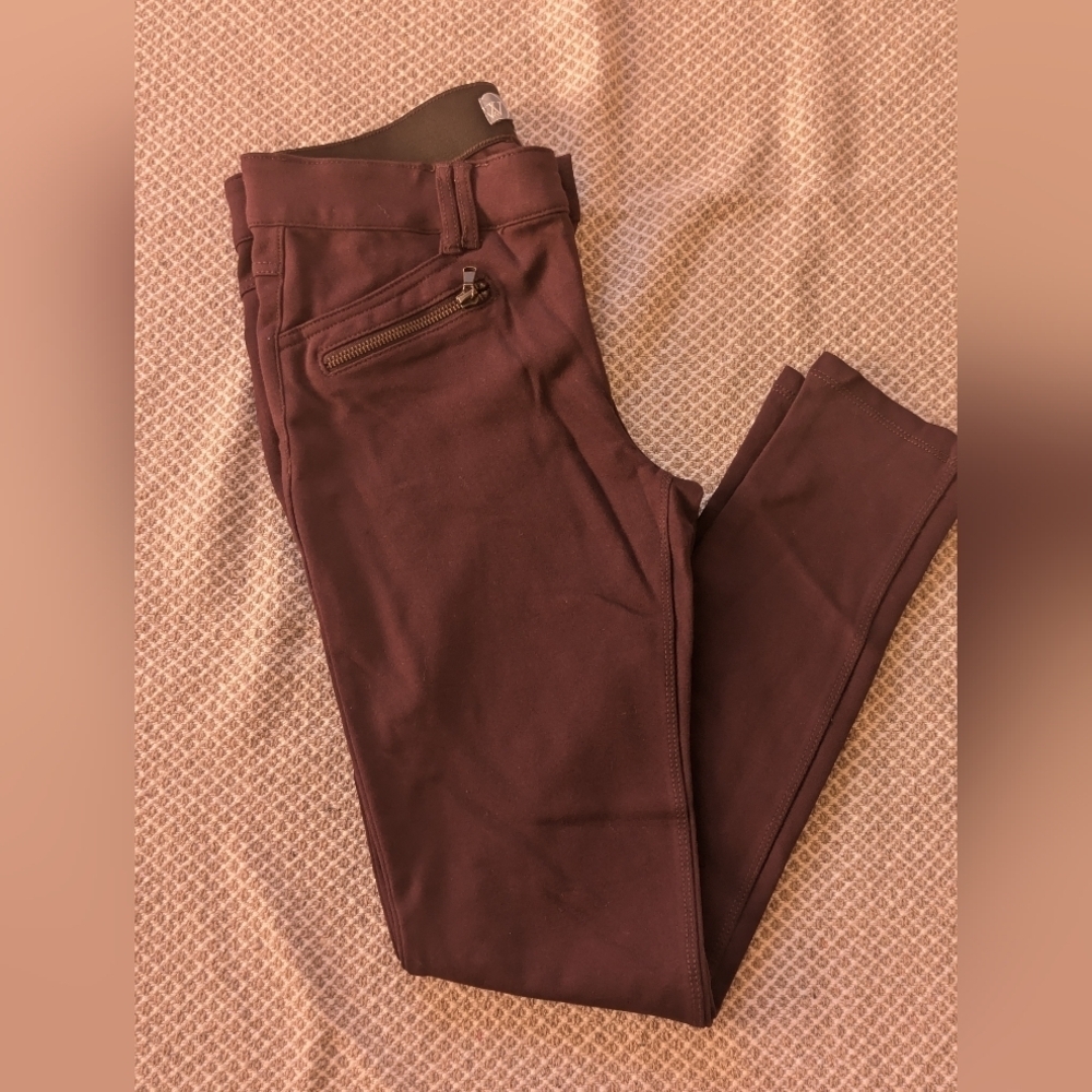 Stylish Dark Purple Burgandy Pants with Zipper Accents Elastic Band Stretch Pant - Picture 8 of 12